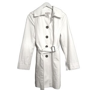 Michael Kors White Trench Coat Womens Small 4 6 Collar Summer Belt Button Bridal